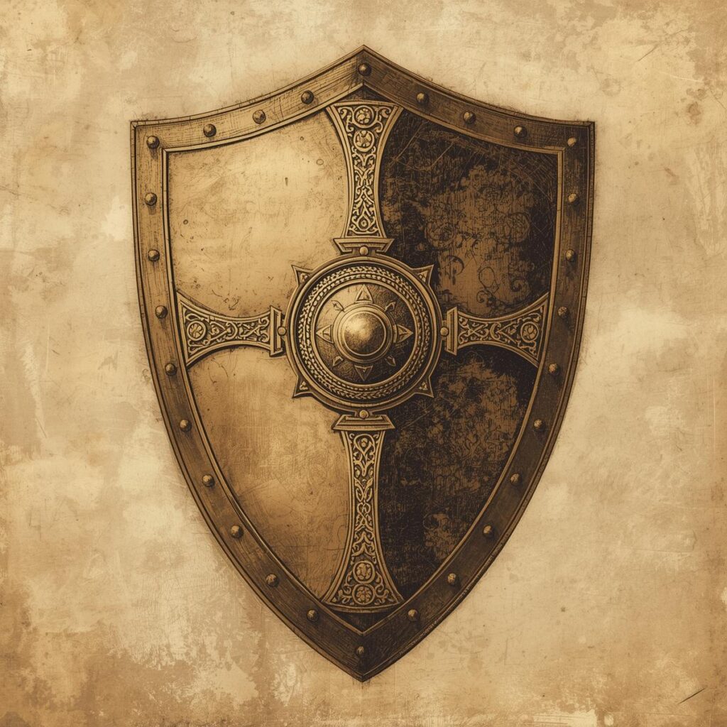 dessine en sépia un bouclier