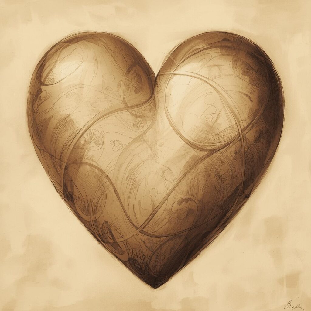 dessine en sépia un coeur