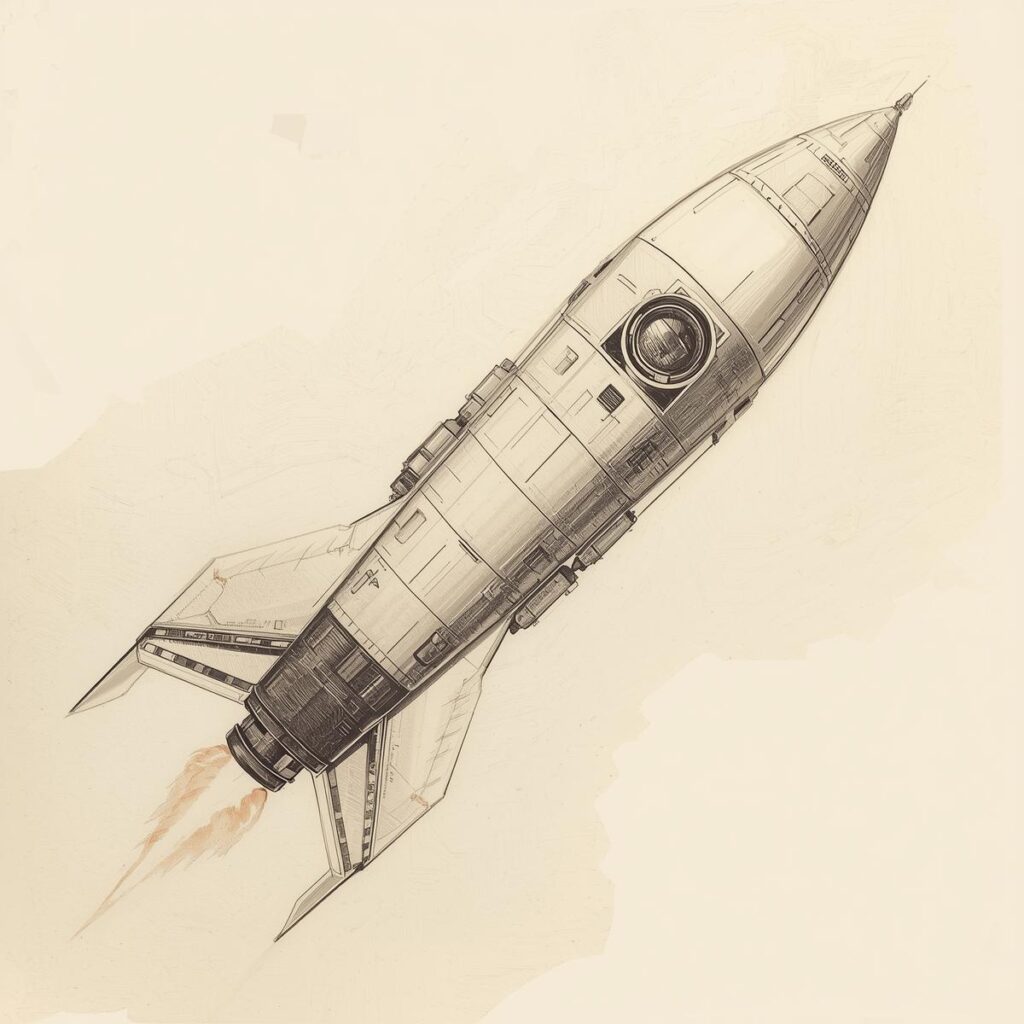 donnes moi un dessin dans le style de dernier mais avec juste une fusée